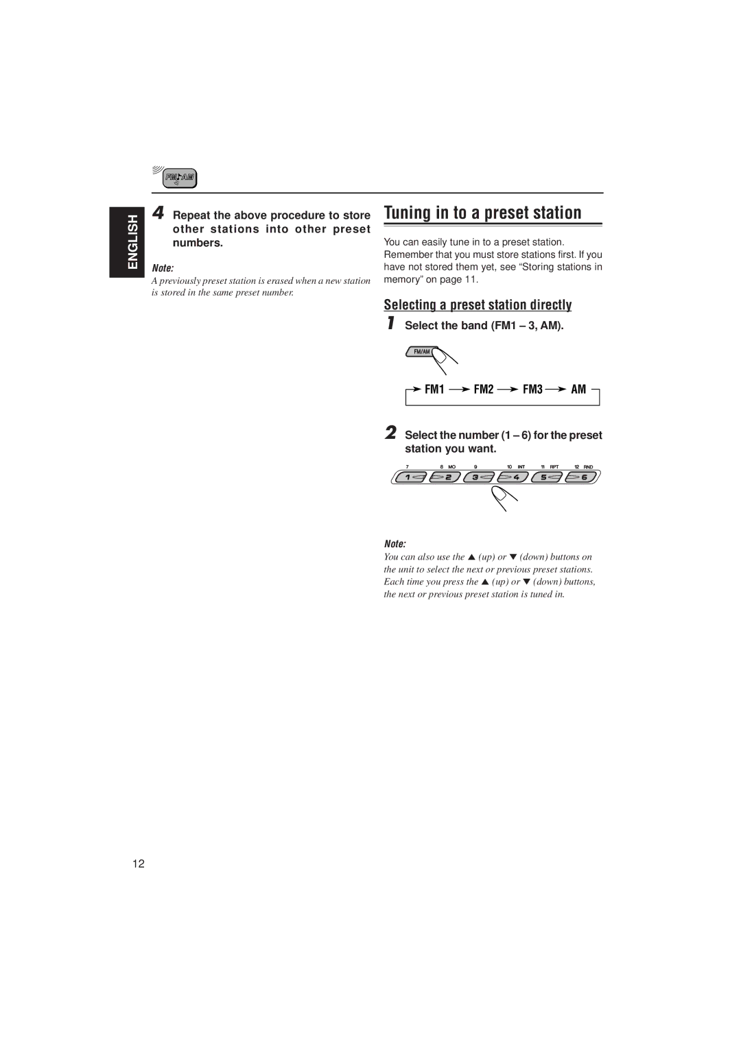 JVC KD-LH2000 manual Tuning in to a preset station, Selecting a preset station directly 