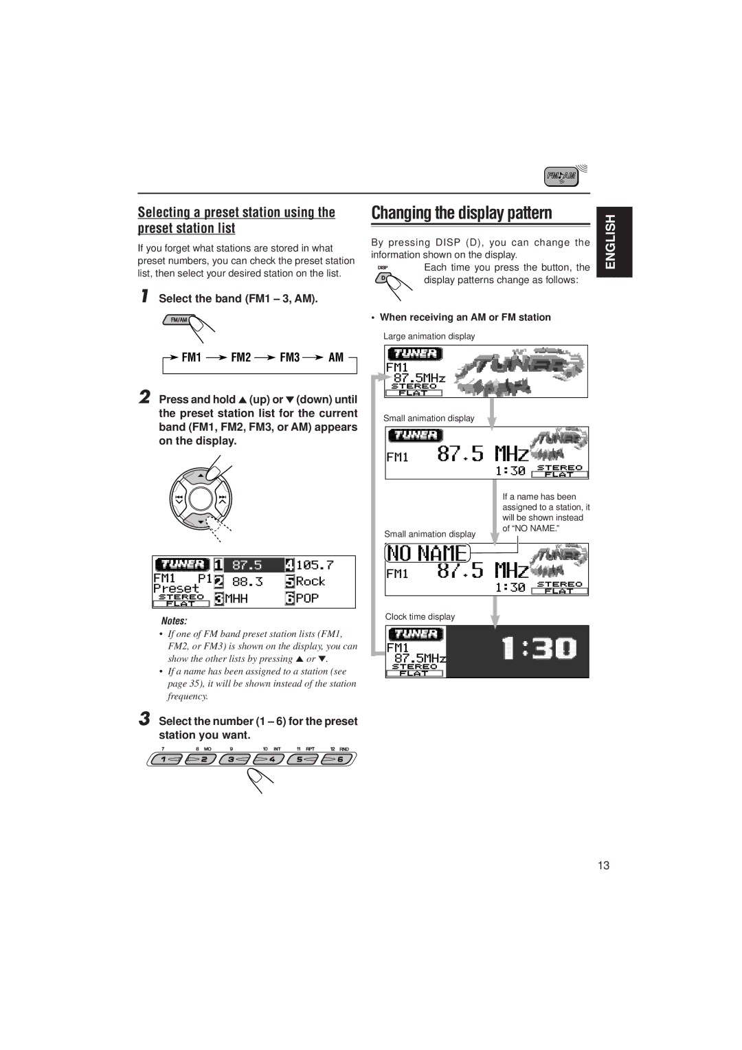 JVC KD-LH2000 manual Selecting a preset station using the preset station list, When receiving an AM or FM station 