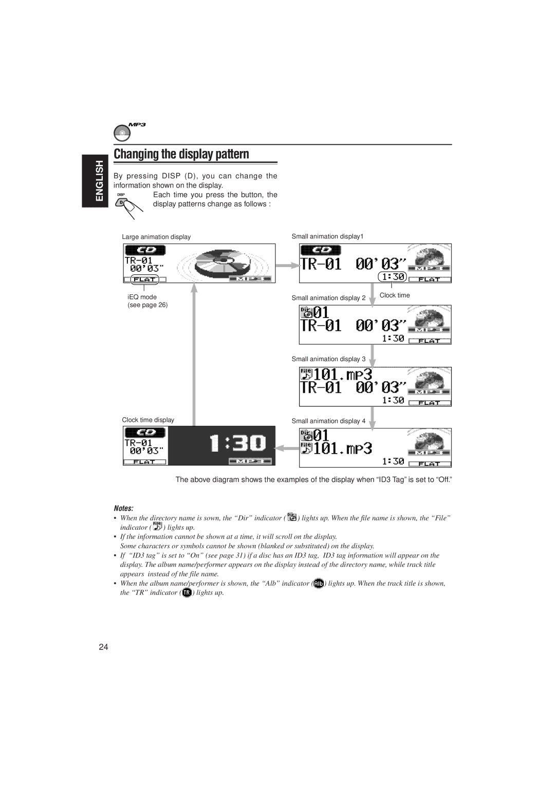 JVC KD-LH2000 manual By pressing Disp D, you can change, Information shown on the display 