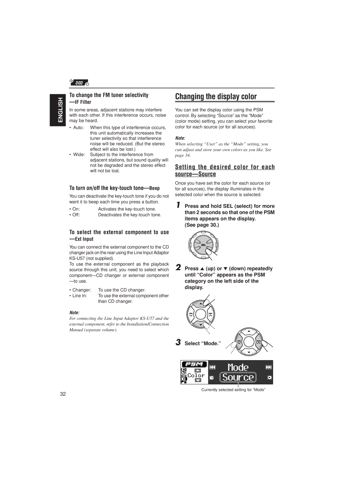 JVC KD-LH2000 manual Changing the display color, Setting the desired color for each source-Source 