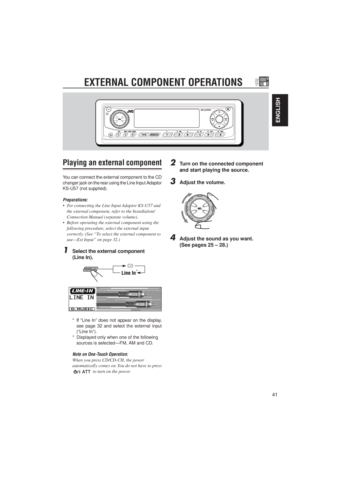 JVC KD-LH2000 manual Playing an external component, Select the external component Line 