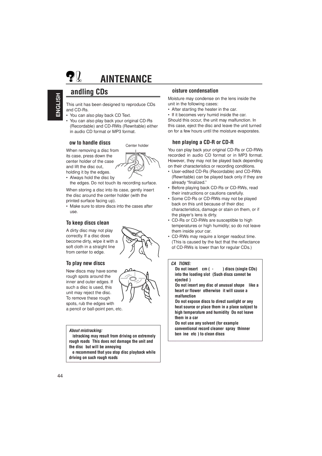 JVC KD-LH2000 manual Maintenance, Handling CDs 