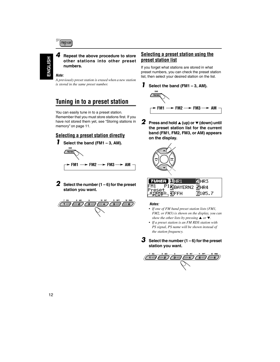 JVC KD-LH2000R manual Tuning in to a preset station, Selecting a preset station directly 