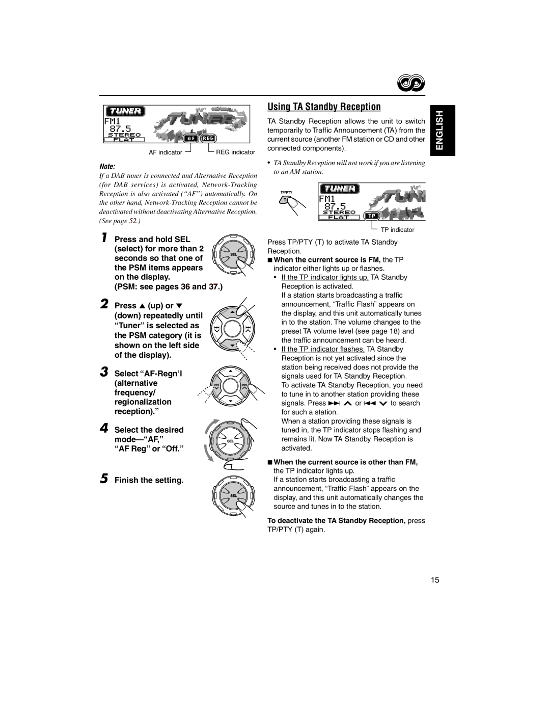 JVC KD-LH2000R manual Using TA Standby Reception, Press TP/PTY T to activate TA Standby Reception, TP/PTY T again 