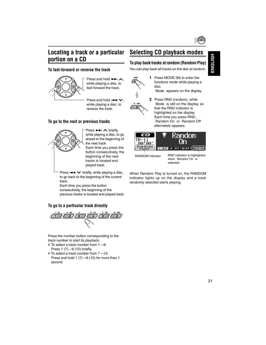 JVC KD-LH2000R manual Locating a track or a particular portion on a CD, To fast-forward or reverse the track 