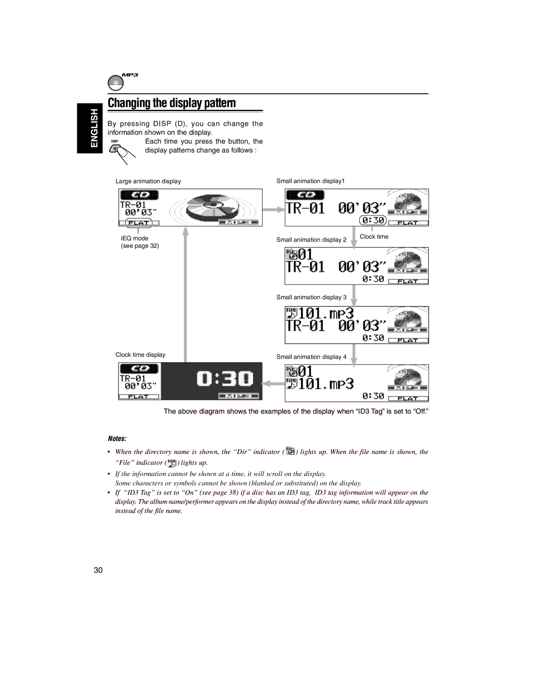 JVC KD-LH2000R manual By pressing Disp D, you can change, Information shown on the display 