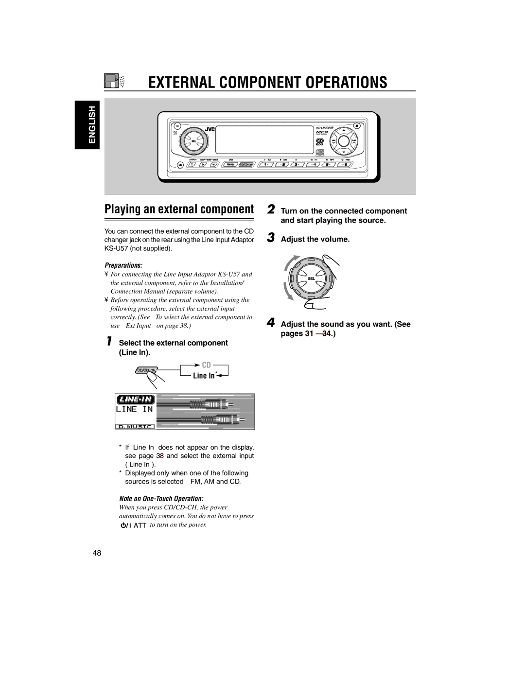 JVC KD-LH2000R manual External Component Operations, Select the external component Line 