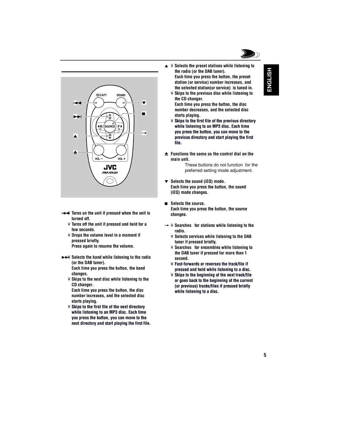 JVC KD-LH2000R manual Remote controller 