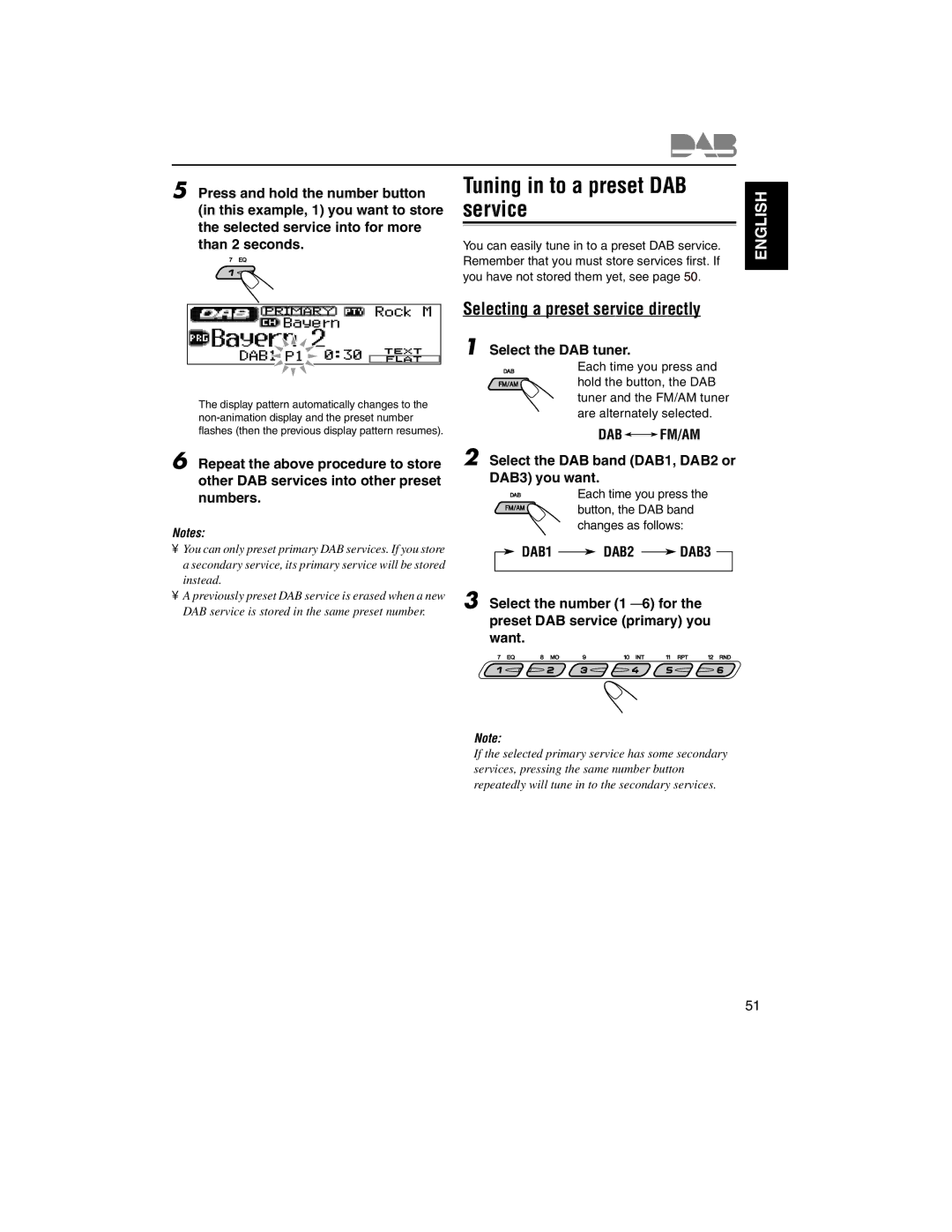 JVC KD-LH2000R manual Tuning in to a preset DAB service, Selecting a preset service directly 