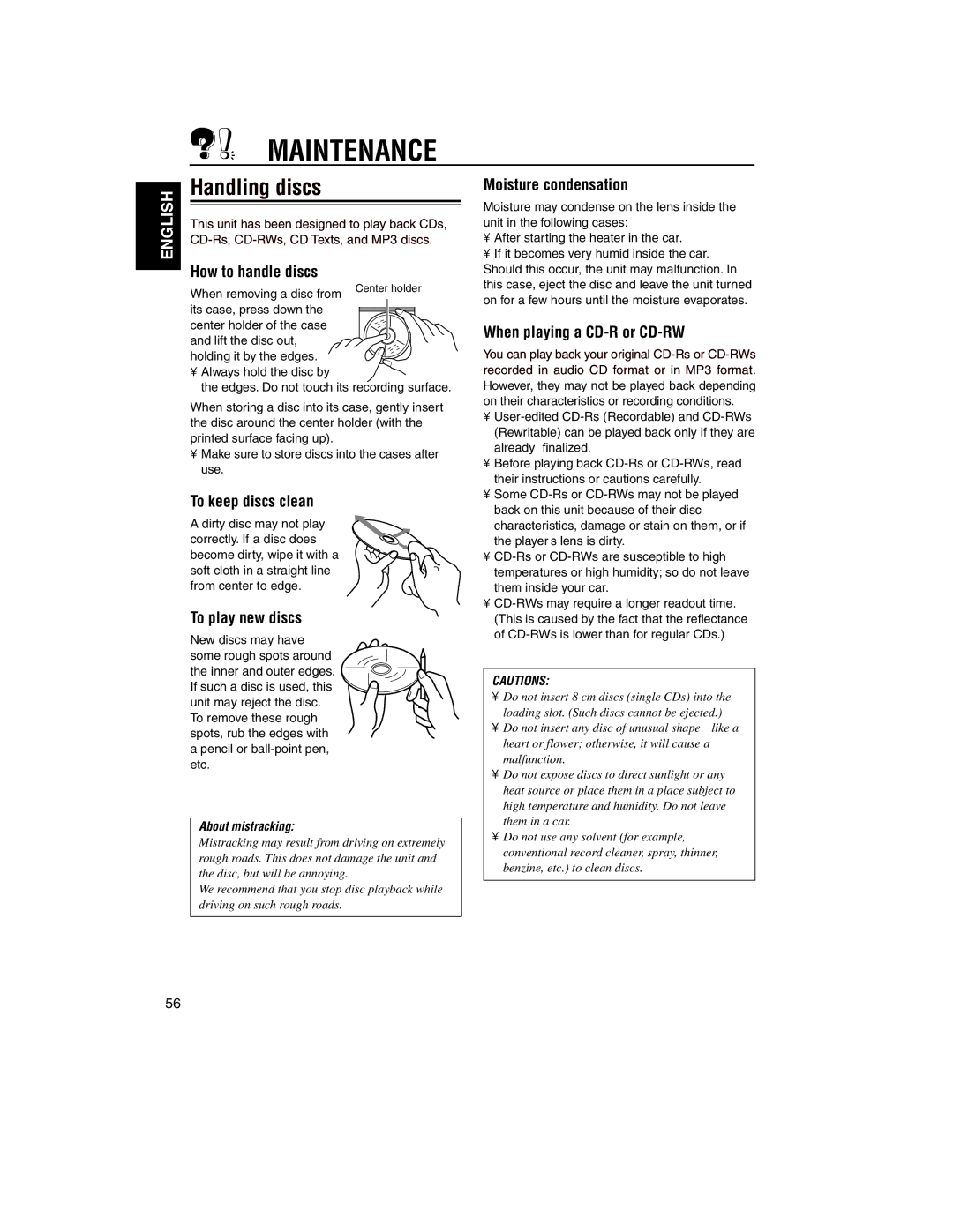 JVC KD-LH2000R manual Maintenance, Handling discs 