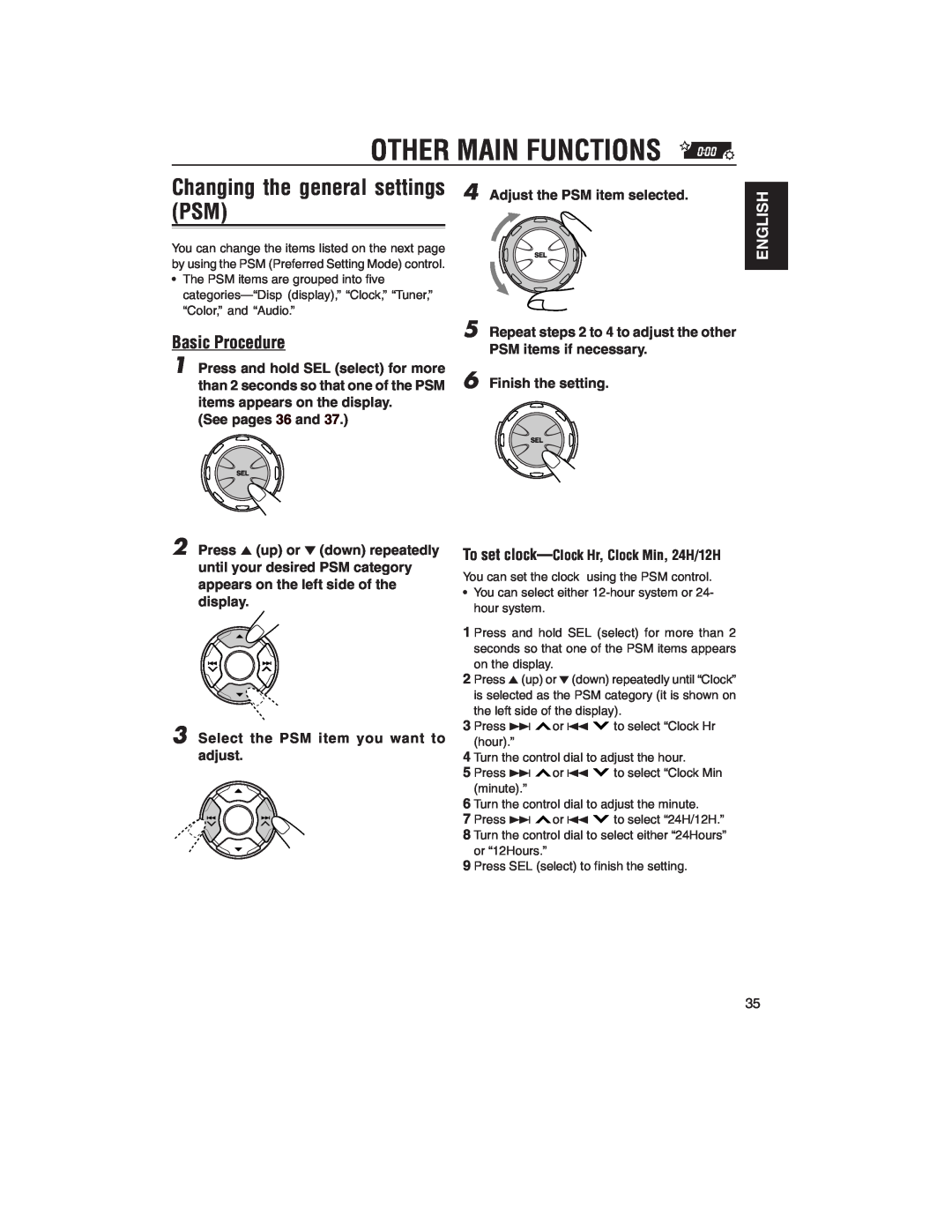 JVC KD-LH2000R manual Other Main Functions, Basic Procedure, English, See pages 36 and, Press 5 up or ∞ down repeatedly 