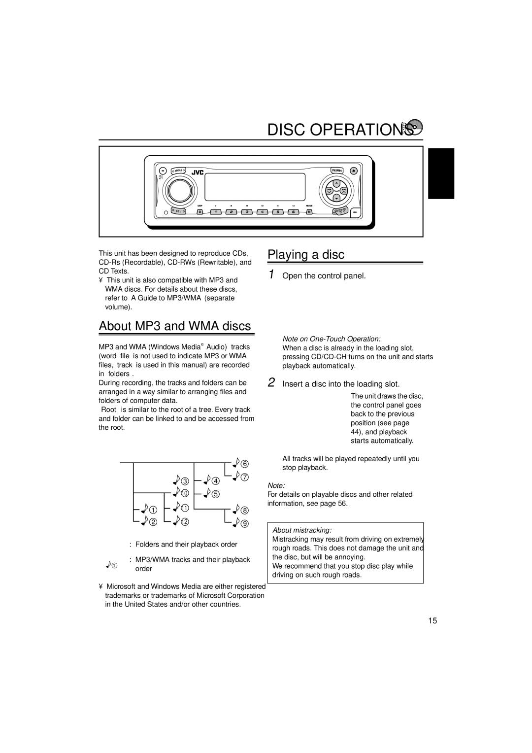 JVC KD-LH305 manual Disc Operations, About MP3 and WMA discs, Playing a disc, Open the control panel 