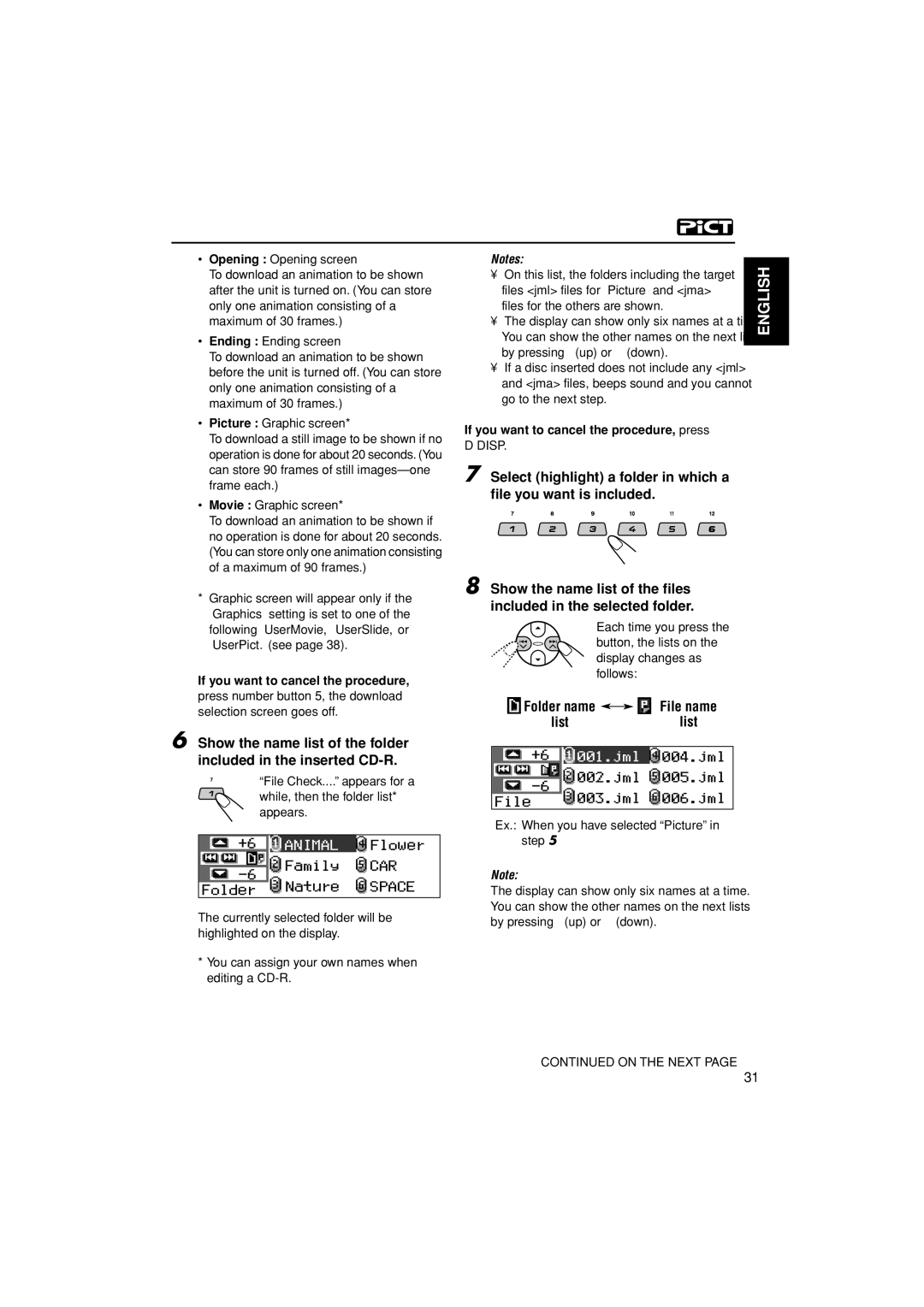 JVC KD-LH305 File name, List, If you want to cancel the procedure, press, Ex. When you have selected Picture in step 