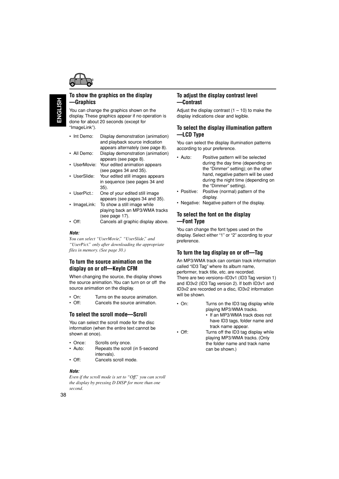 JVC KD-LH305 manual To show the graphics on the display -Graphics, To select the scroll mode-Scroll 