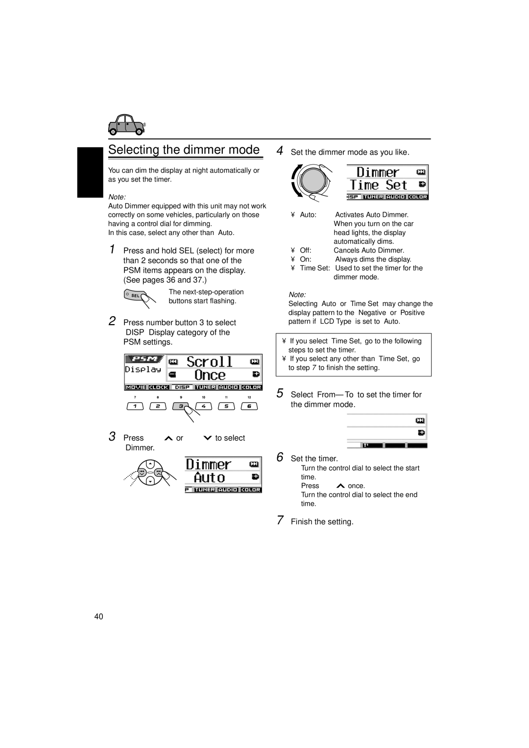 JVC KD-LH305 manual Selecting the dimmer mode 