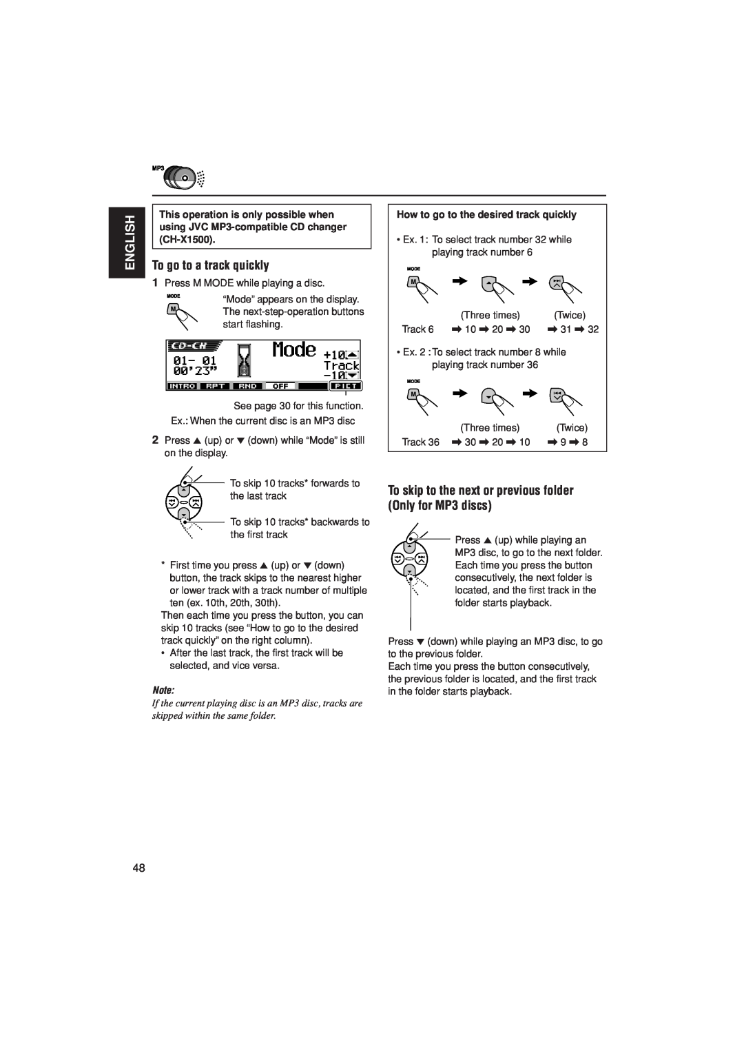 JVC KD-LH305 manual English, To go to a track quickly, How to go to the desired track quickly 