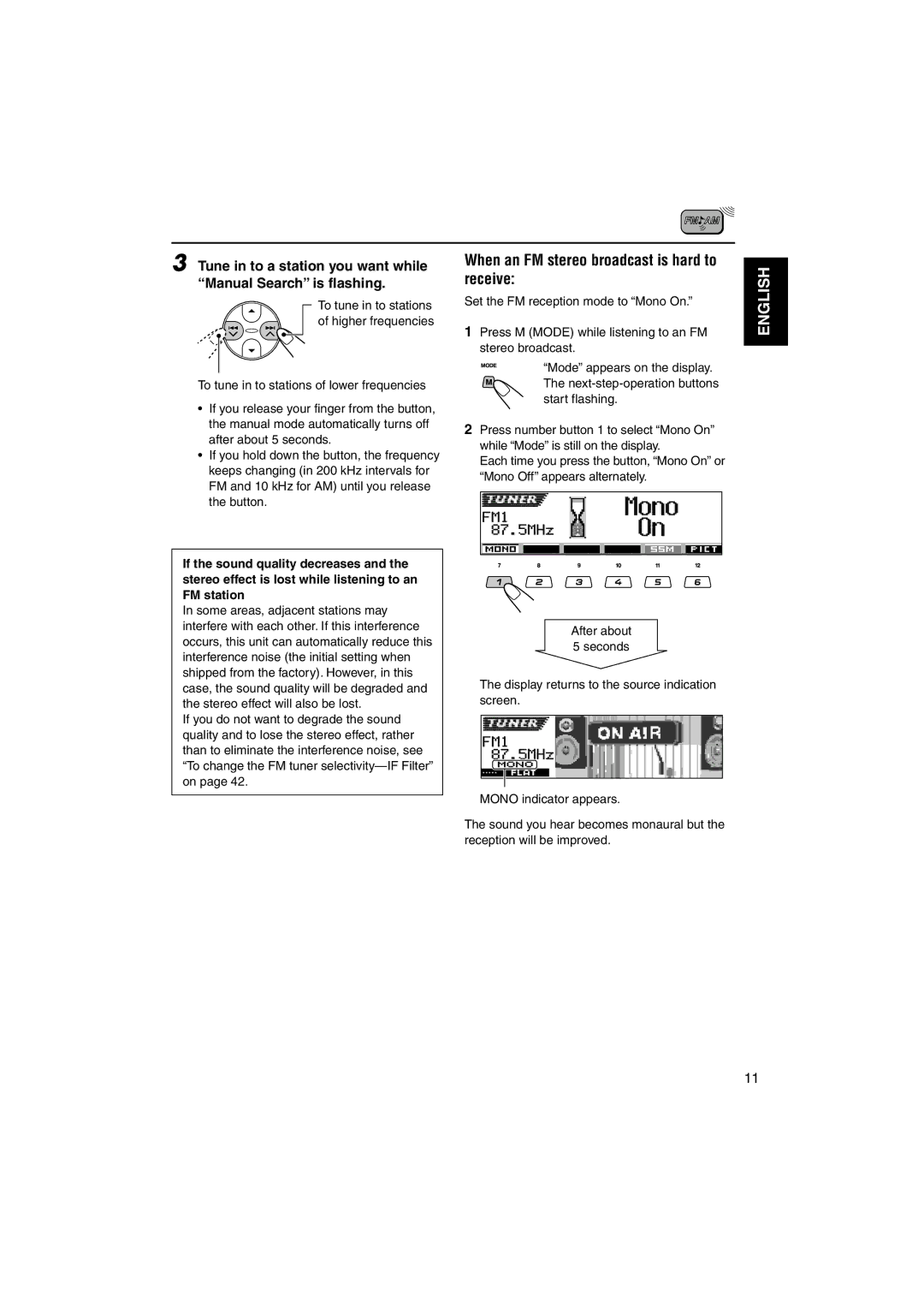 JVC KD-LH3150, KD-LH3100 manual When an FM stereo broadcast is hard to receive 