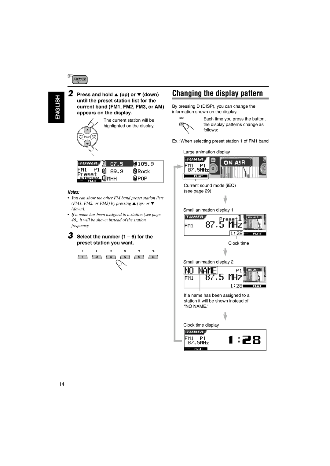 JVC KD-LH3100, KD-LH3150 manual Changing the display pattern, Current station will be Highlighted on the display 