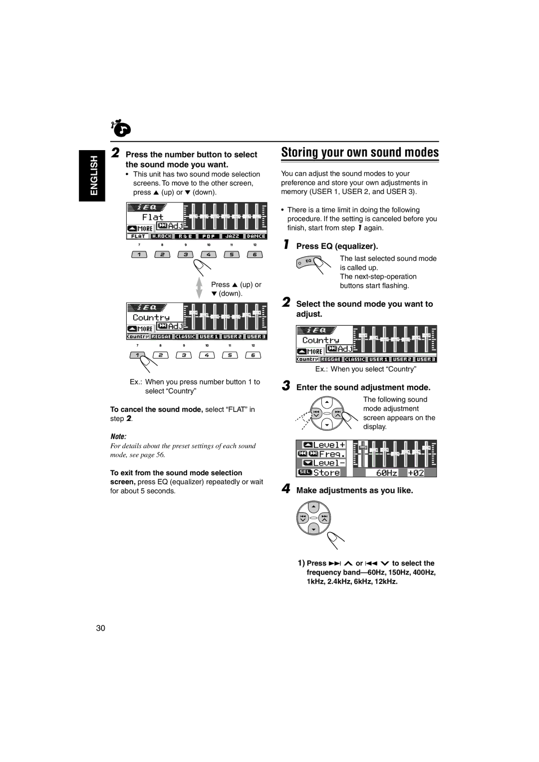 JVC KD-LH3100 manual Press the number button to select the sound mode you want, Select the sound mode you want to adjust 