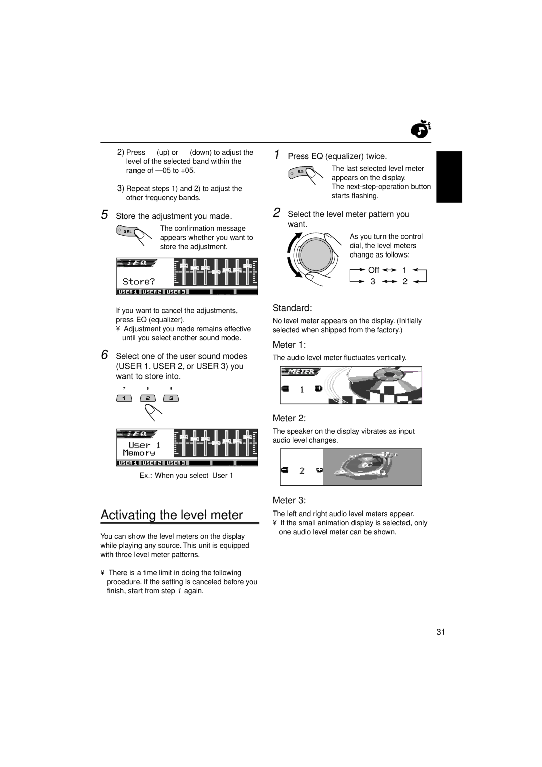 JVC KD-LH3150, KD-LH3100 manual Activating the level meter, Standard, Meter 