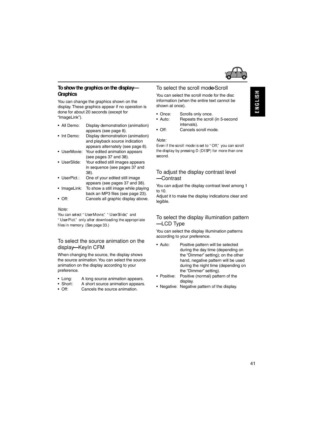 JVC KD-LH3150 manual To show the graphics on the display- Graphics, To select the source animation on the display-KeyIn CFM 