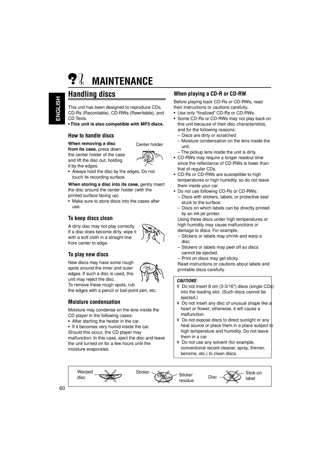 JVC KD-LH3100, KD-LH3150 manual Maintenance, Handling discs 