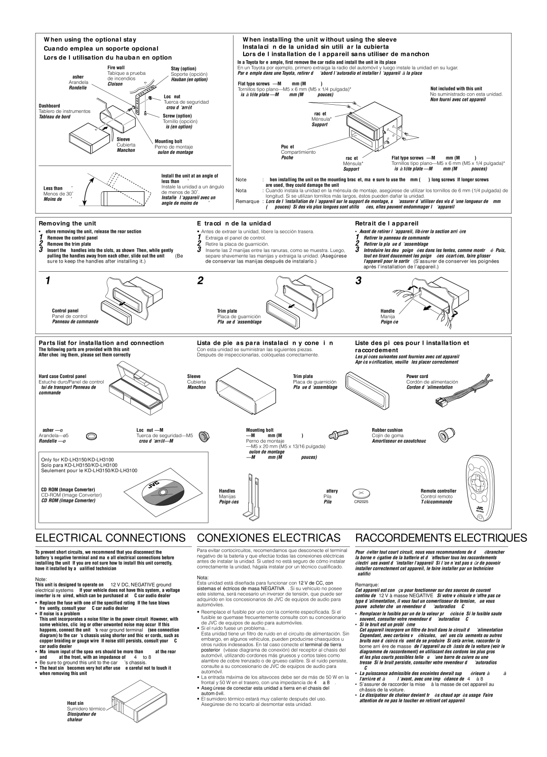 JVC KD-LH3100, KD-LH3150 manual Nota, Remarque, Be sure to ground this unit to the car’s chassis 