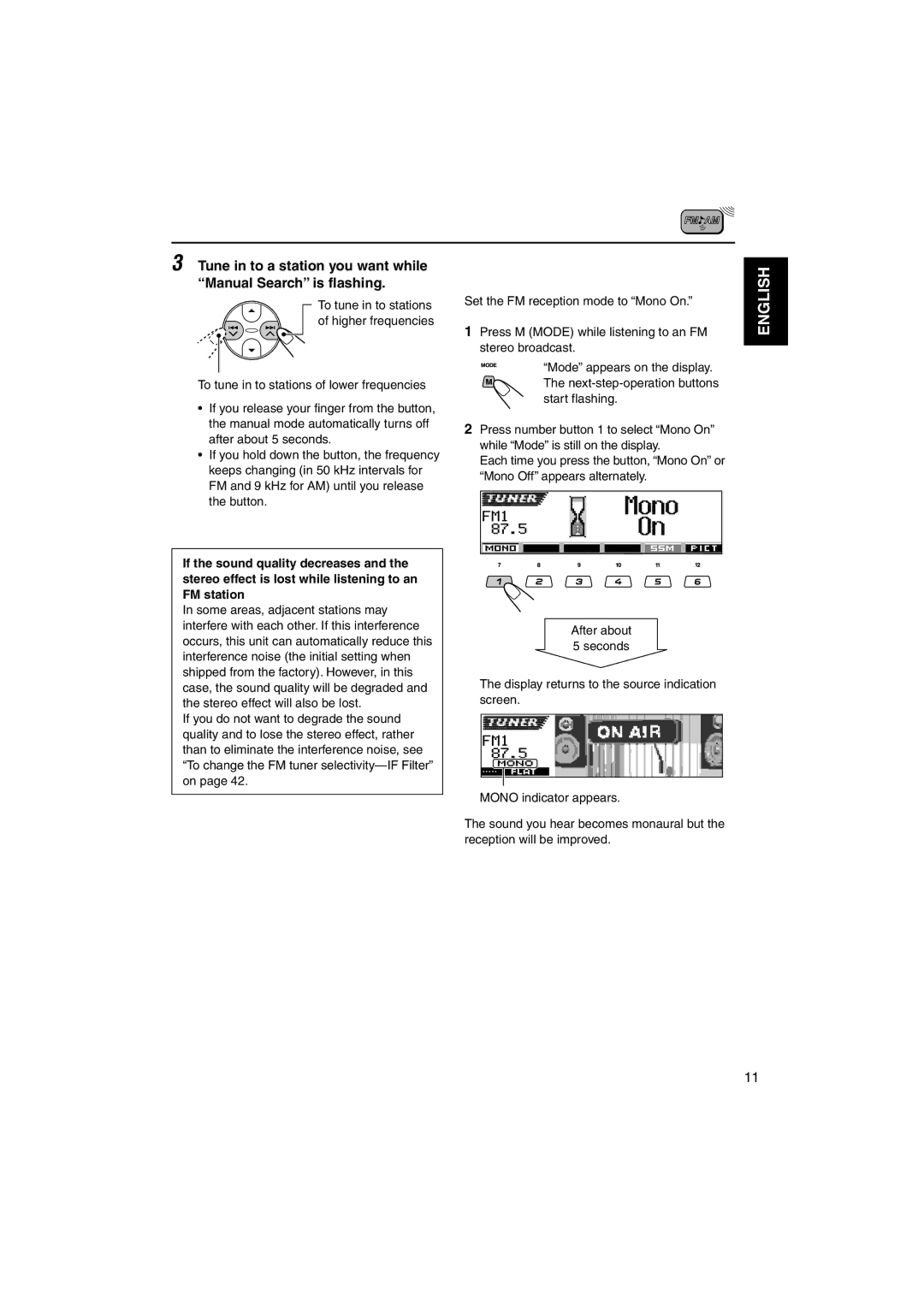 JVC KD-LH3105 manual When an FM stereo broadcast is hard to receive 