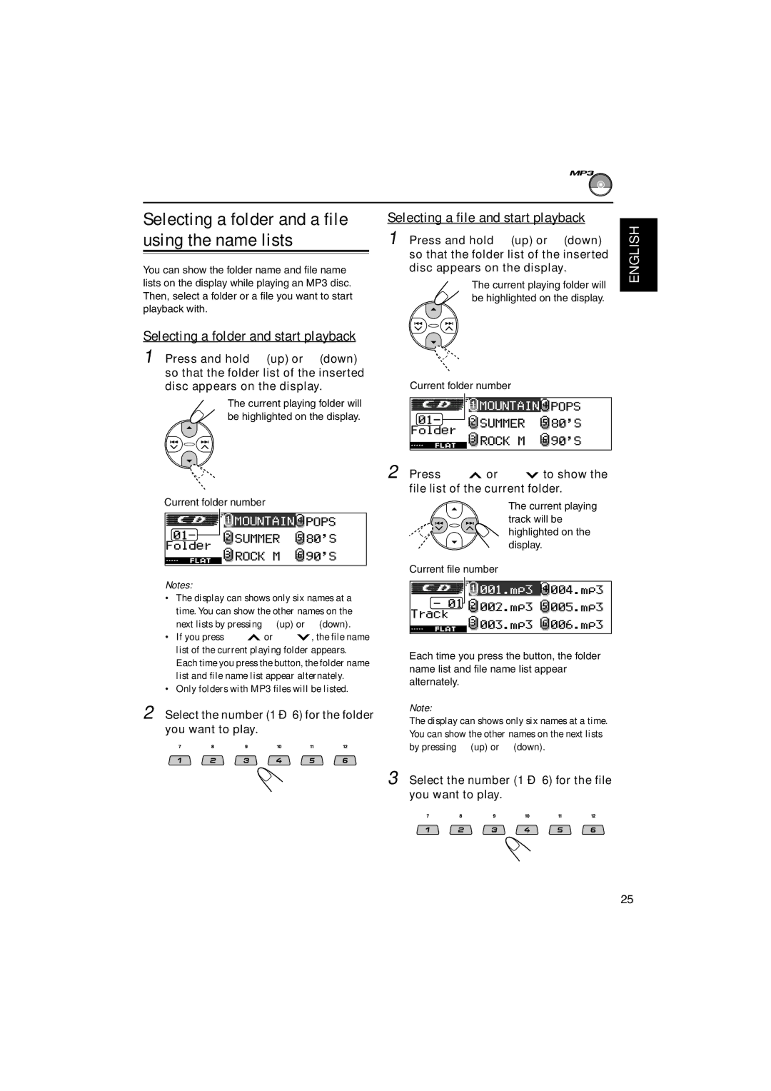 JVC KD-LH3105 manual Selecting a file and start playback, Selecting a folder and start playback 