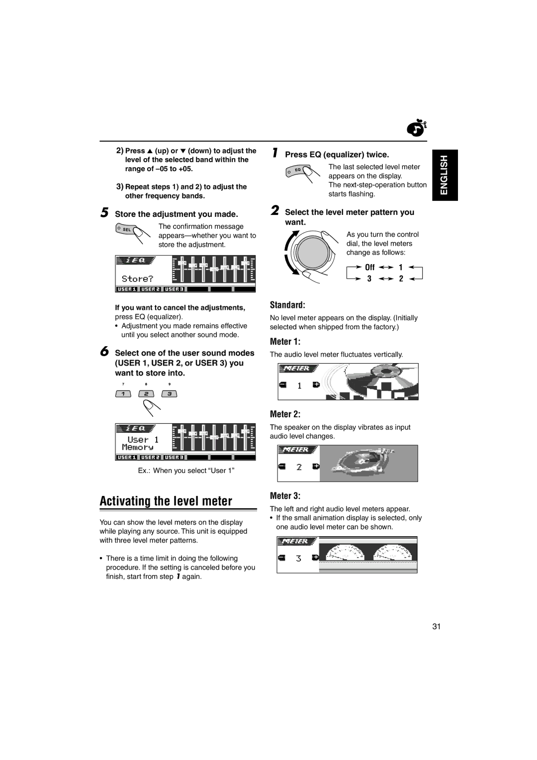 JVC KD-LH3105 manual Activating the level meter, Standard, Meter 