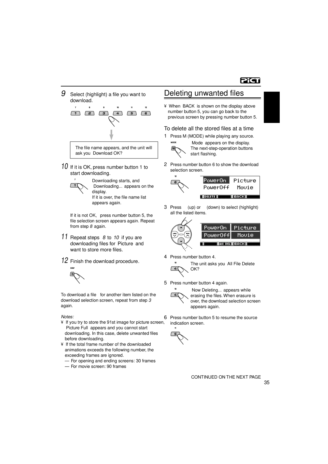 JVC KD-LH3105 manual Deleting unwanted files, To delete all the stored files at a time 