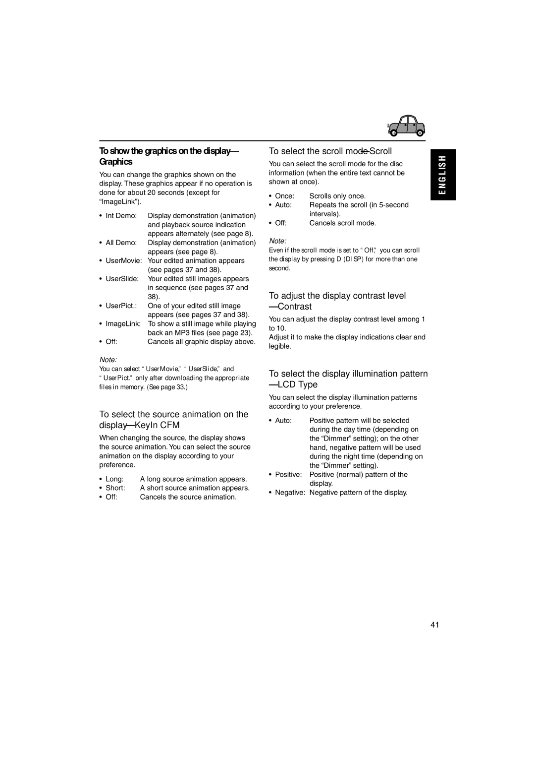 JVC KD-LH3105 manual To show the graphics on the display- Graphics, To select the source animation on the display-KeyIn CFM 