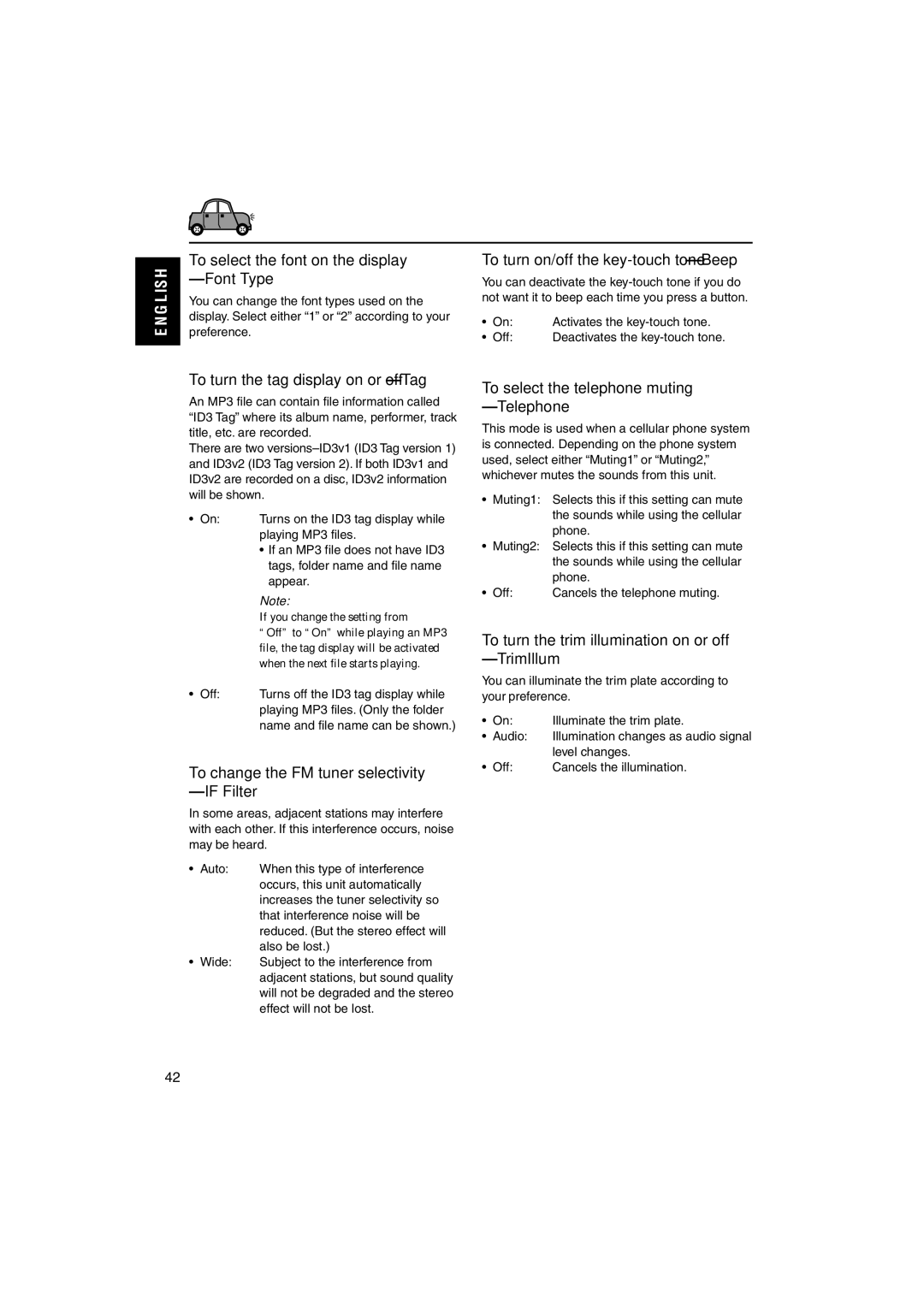 JVC KD-LH3105 manual To select the font on the display Font Type, To turn the tag display on or off-Tag 