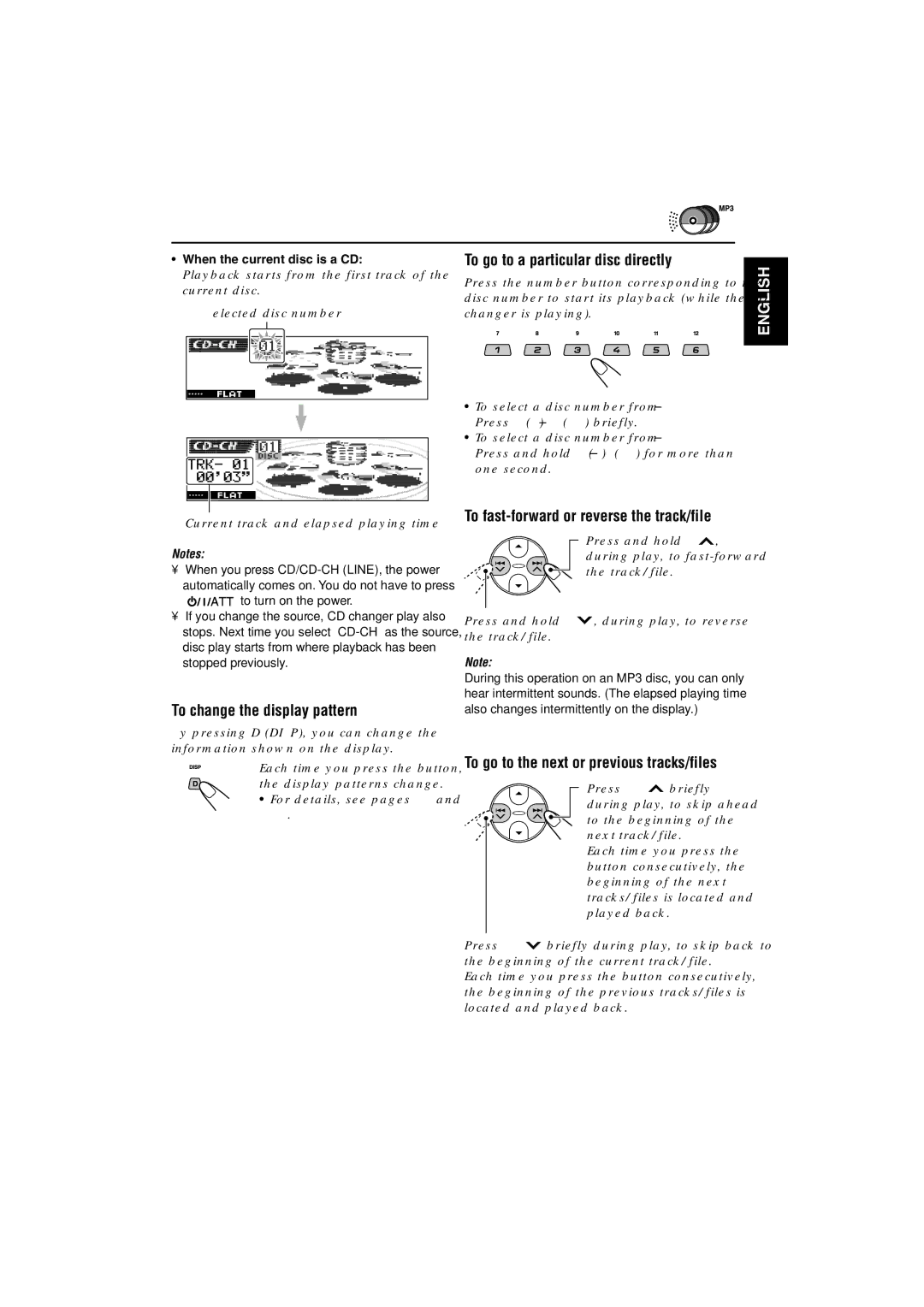 JVC KD-LH3105 manual To change the display pattern, To go to a particular disc directly 