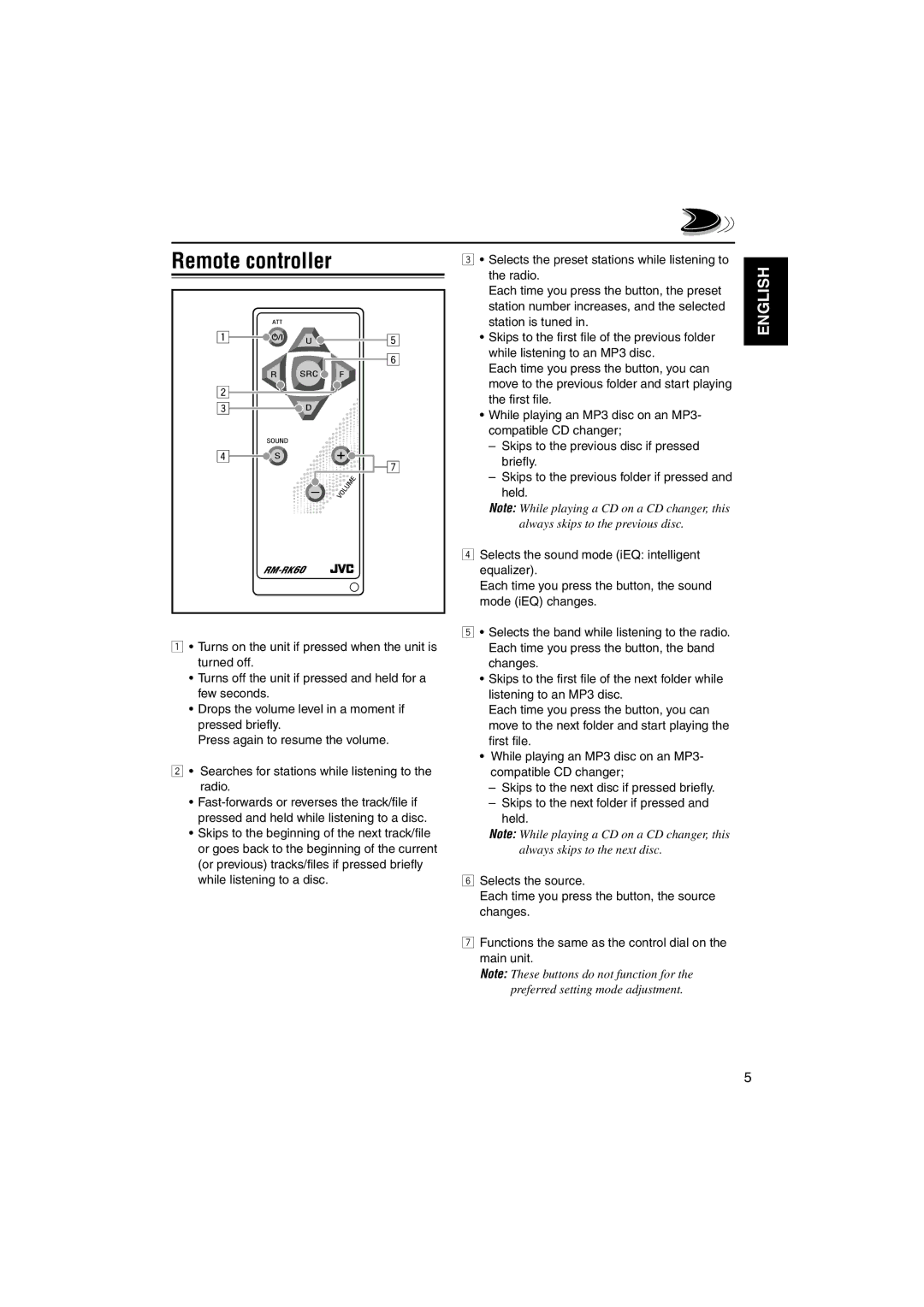 JVC KD-LH3105 manual Remote controller 