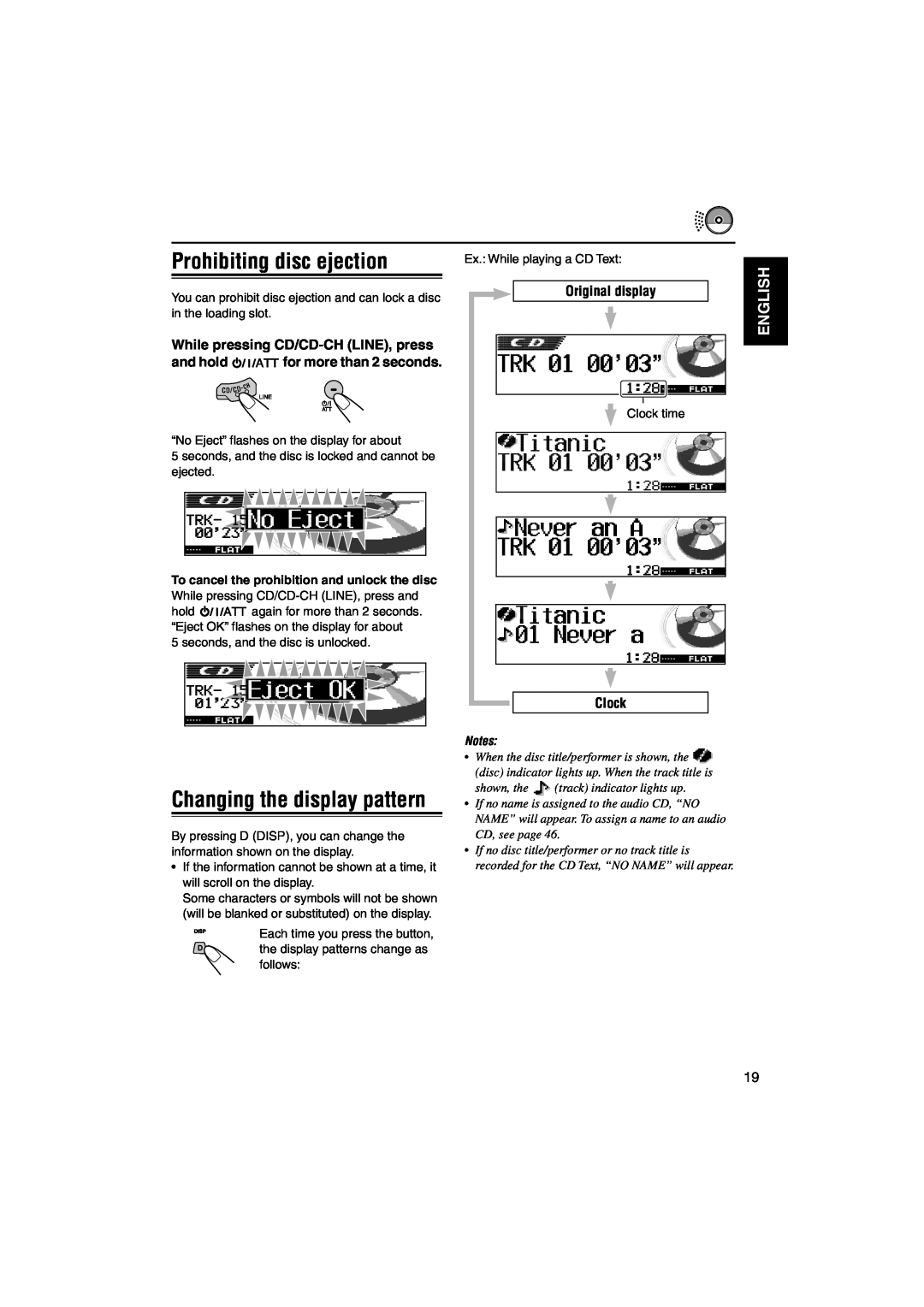 JVC KD-LH3105 manual Prohibiting disc ejection, Changing the display pattern, English 