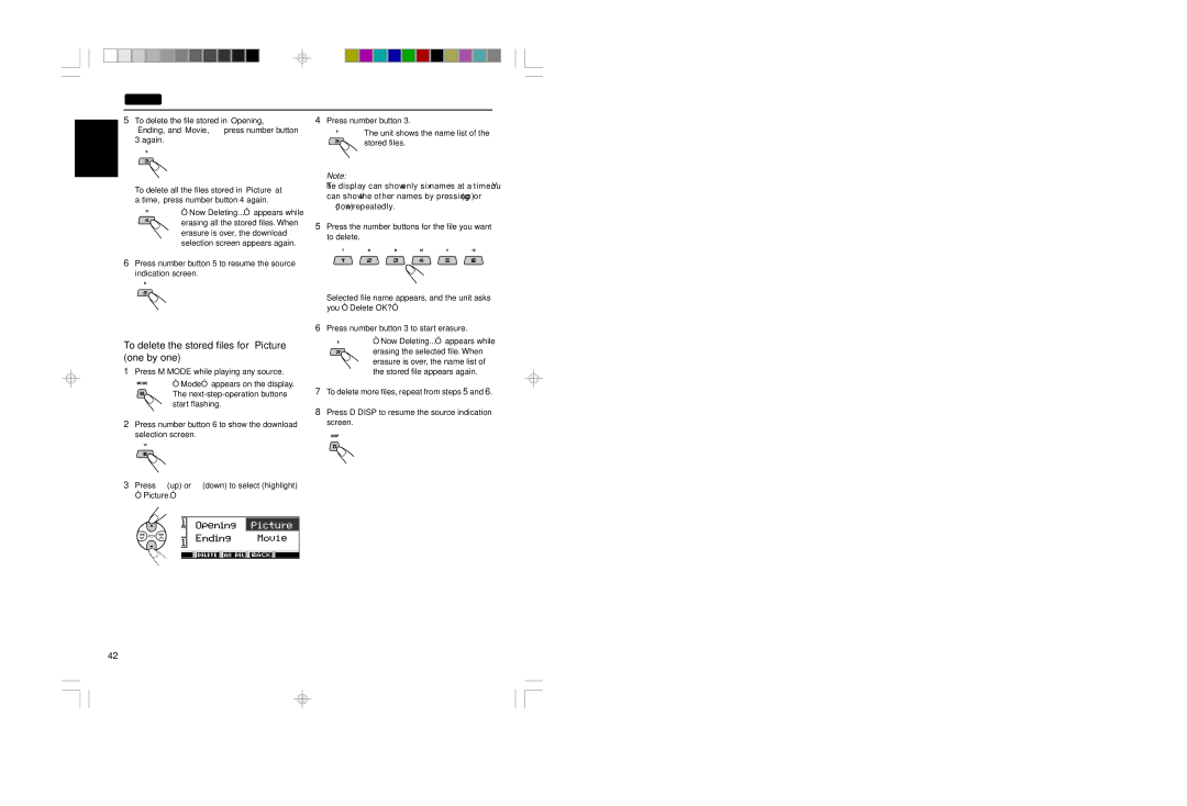 JVC KD-LH401 service manual To delete the stored files for Picture one by one, Again 