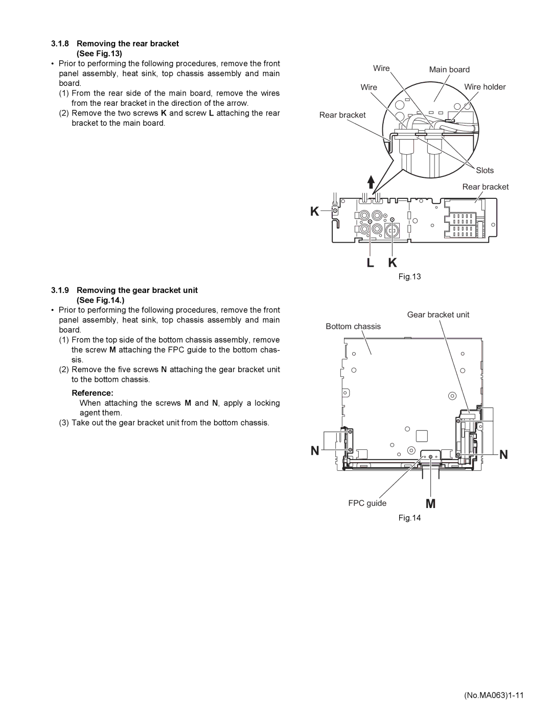 JVC KD-LH401 service manual Removing the rear bracket See, Removing the gear bracket unit See, FPC guide 