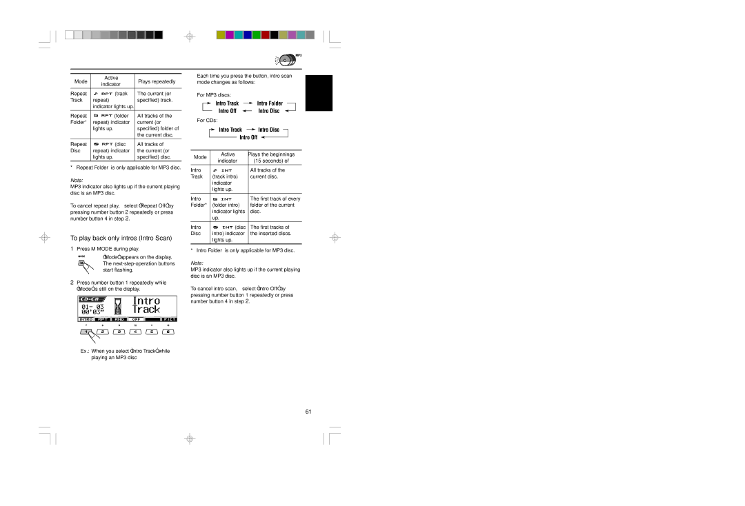 JVC KD-LH401 Mode Active Plays repeatedly, To cancel repeat play, select Repeat Off by, Mode changes as follows 