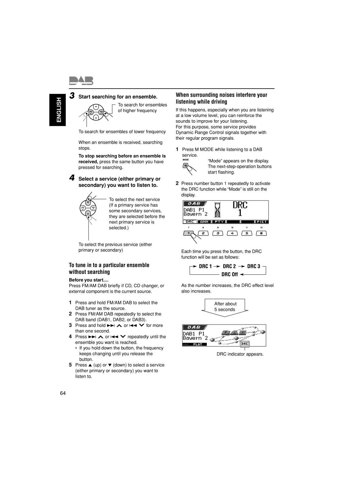 JVC KD-LH401 service manual To tune in to a particular ensemble without searching, Start searching for an ensemble 