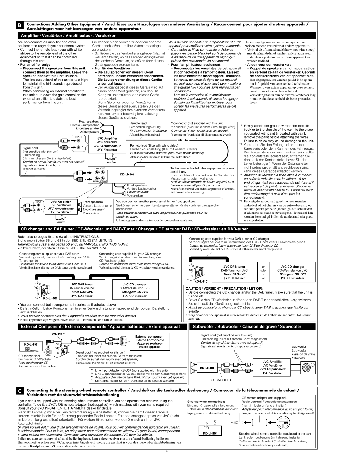 JVC service manual Pour l’amplificateur seulement, Oder, KS-U57 *4 KD-LH401 