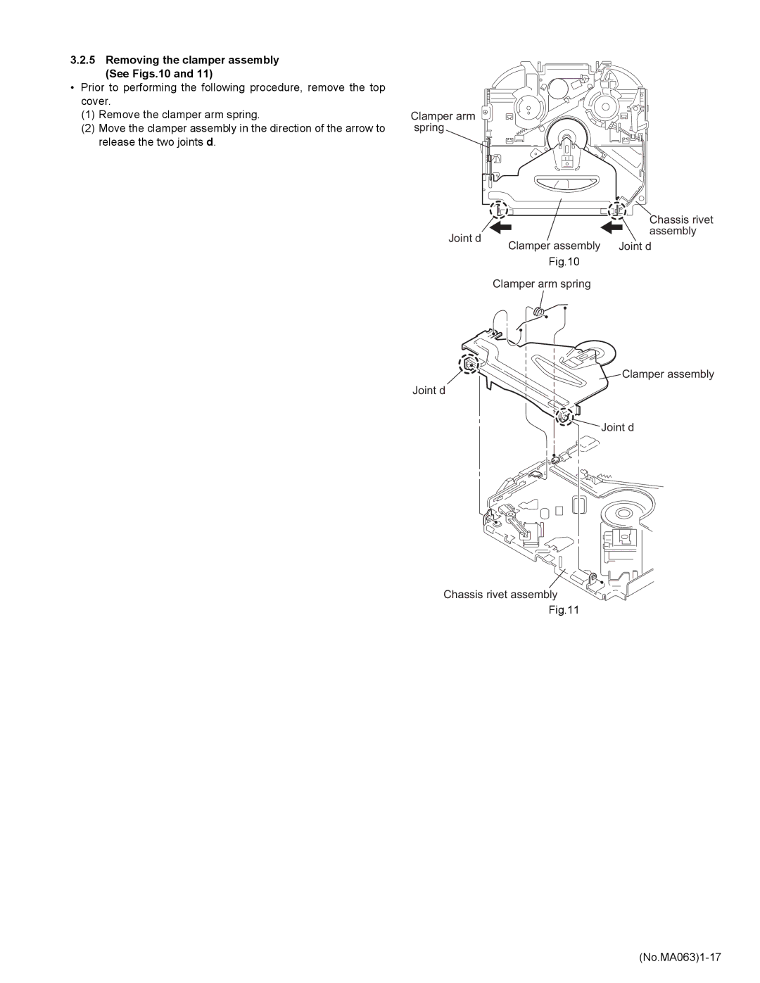 JVC KD-LH401 service manual Removing the clamper assembly See Figs.10 