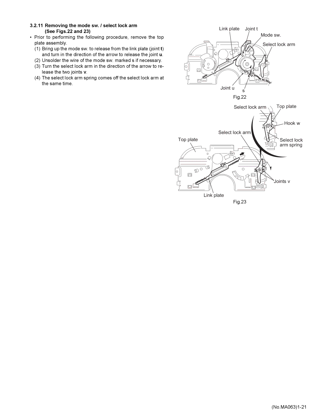 JVC KD-LH401 service manual Removing the mode sw. / select lock arm See Figs.22 