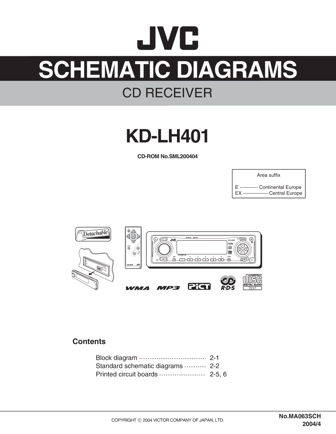 JVC KD-LH401 service manual Contents, No.MA063SCH 2004/4, CD-ROM No.SML200404 