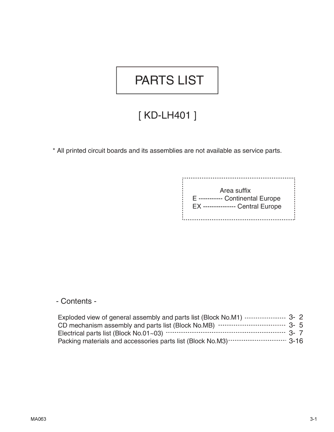 JVC KD-LH401 service manual Parts List 