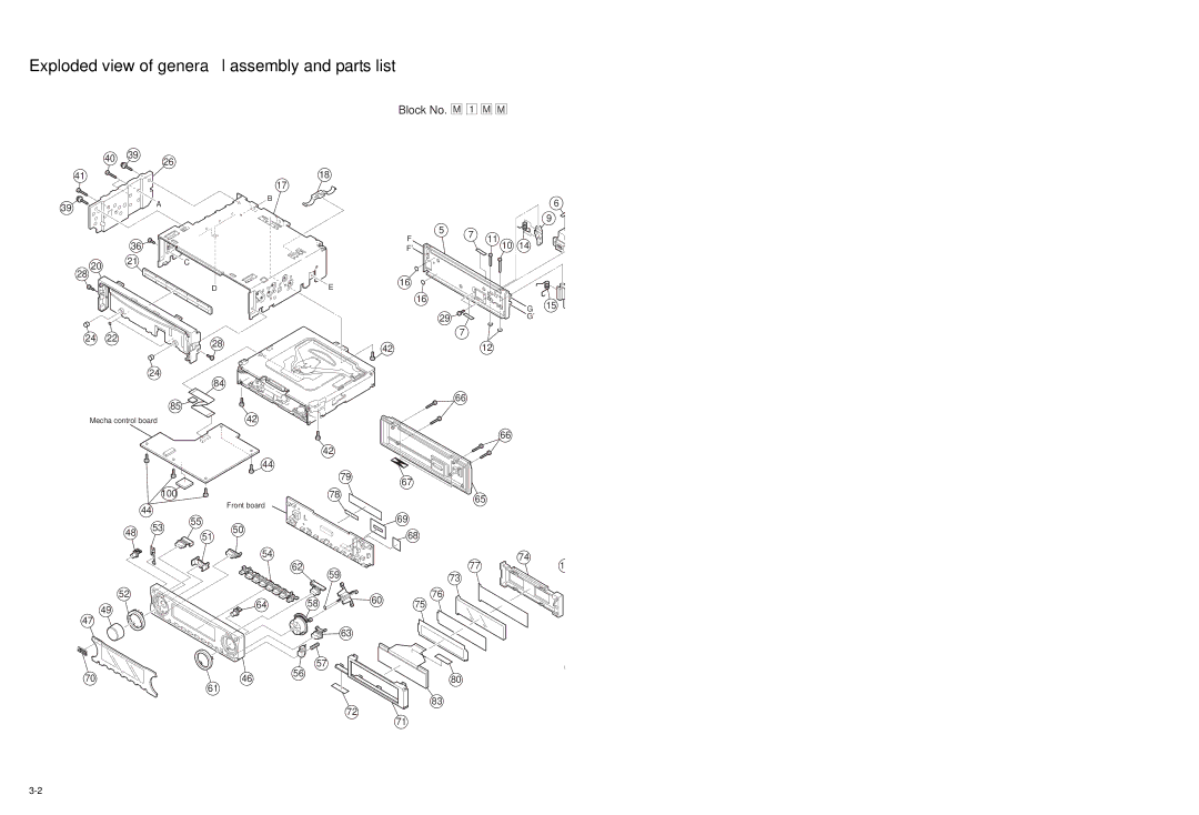 JVC KD-LH401 service manual Exploded view of general assembly and parts list 