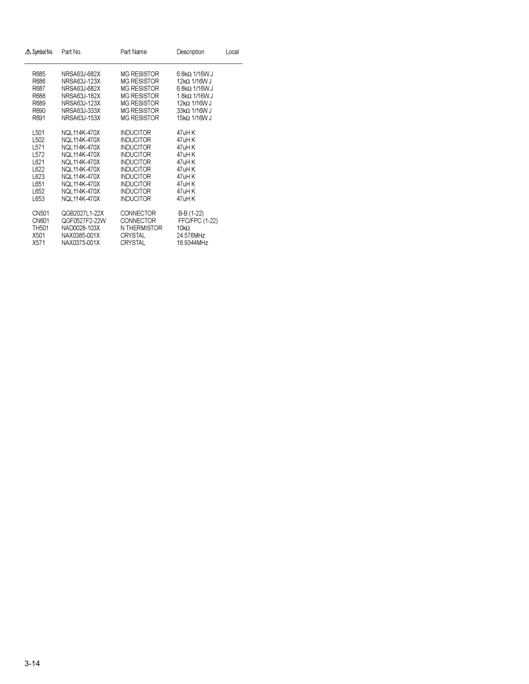 JVC KD-LH401 service manual Part Name Description Local R685 NRSA63J-682X 