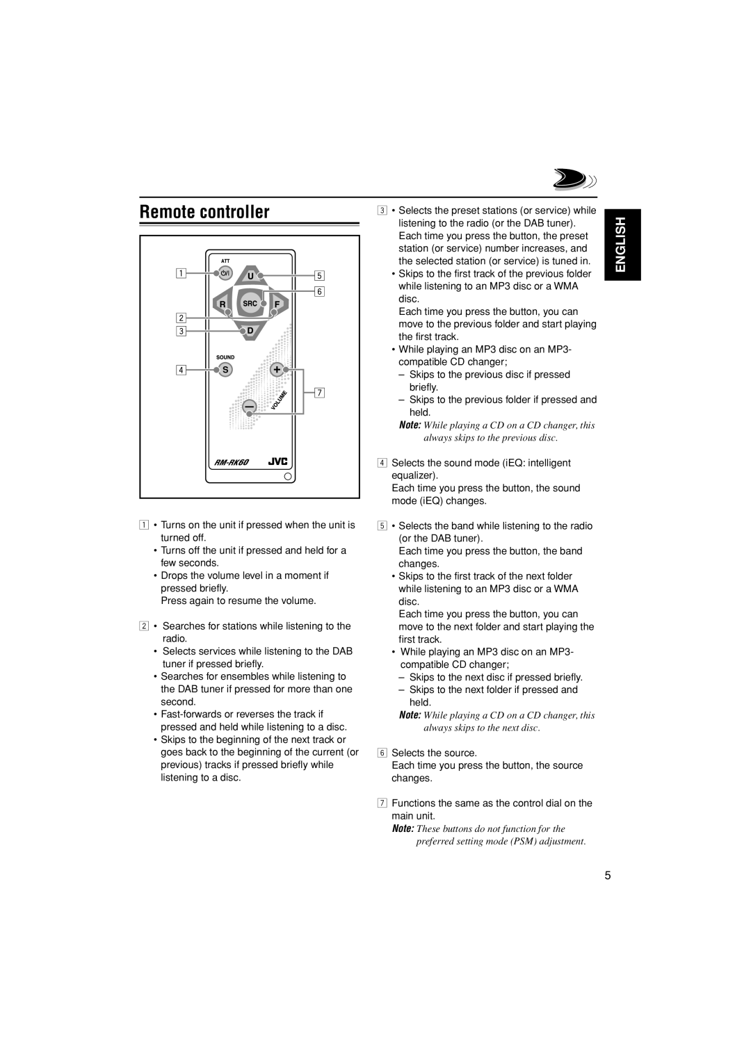 JVC KD-LH401 service manual Remote controller 