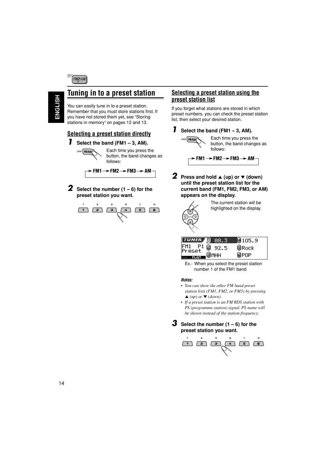 JVC KD-LH401 service manual Selecting a preset station directly, Selecting a preset station using the preset station list 