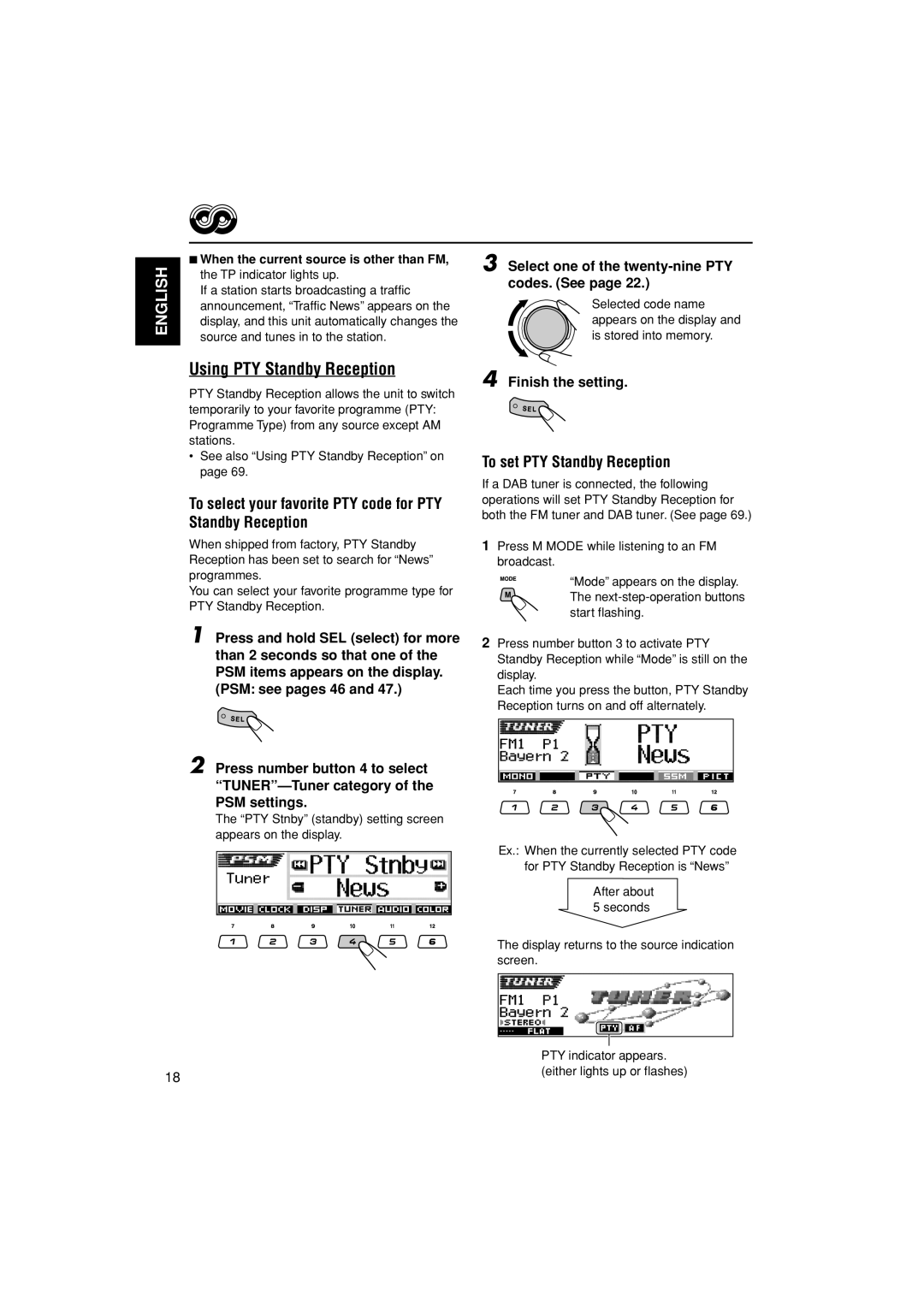 JVC KD-LH401 service manual Using PTY Standby Reception, To select your favorite PTY code for PTY Standby Reception 